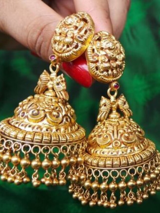 Buy Gold Plated Stone Carved Jhumka Ear Cuffs by Mortantra Online at Aza  Fashions. | Temple jewellery earrings, Gold earrings models, Bridal gold  jewellery designs